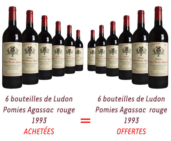 6 bouteilles de Ludon Pomies Agassac  rouge 1993 achetées = 6 bouteilles du même vin OFFERTES !