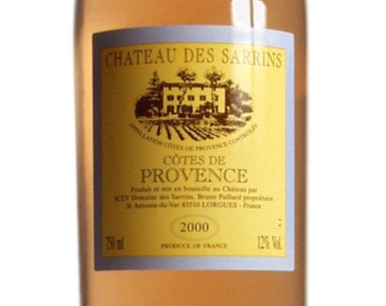 CHÂTEAU  DES SARRINS CÔTES DE PROVENCE rosé 2000